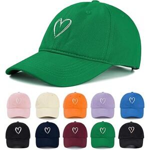 Unisex Green White Heart 100% Cotton Adjustable Size Classic Travel Baseball Cap